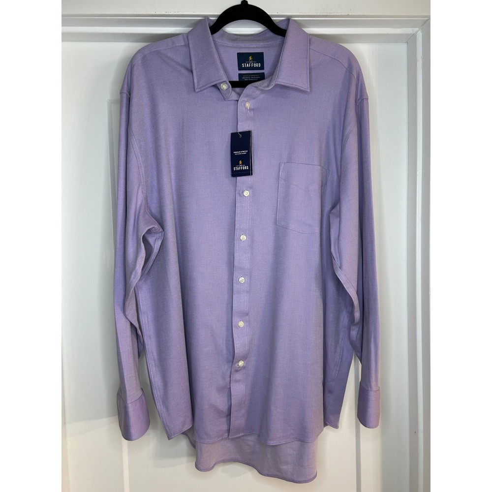 NEW Stafford Mens Premium Stretch Dobby Dress Shirt Lilac XL 17-17.5 34-35